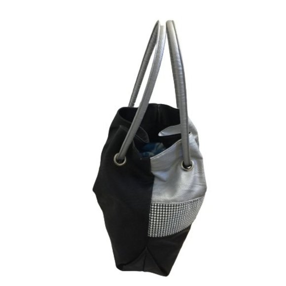 Silver & Black Sparkling Ladies Handbag - Picture 3 of 14